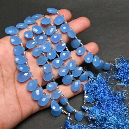 AAA Blue Chalcedony Color Hydro Faceted Pear Side Drill Beads,7.5inch Blue Hydro Teardrop Checker Cut Briolette Pear Bead Jewelry Craft SALE(AG 18735)