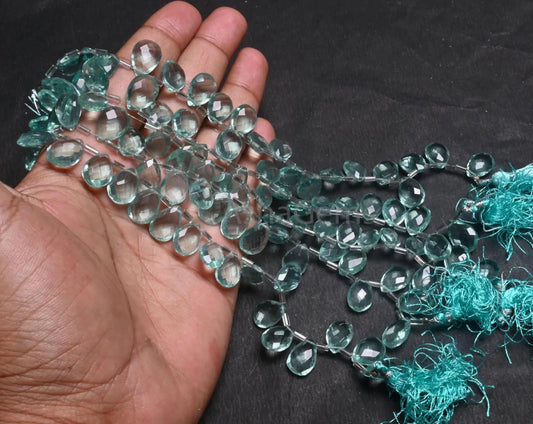 Beautiful Sea Green Chalcedony Color Hydro faceted Pears Shape Beads, AAA Green amethyst Color Hydro Teardrop Briolette Beads Jewelry Making (AG 18737)