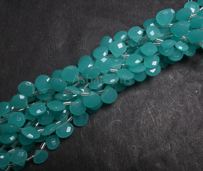 Beautiful Blue Chalcedony Color hydro Faceted Heart Shape Beads,8" AAA Aqua Blue Quartz Hydro Heart Briolette Side Drill Beads Jewelry Craft (AG 18738)