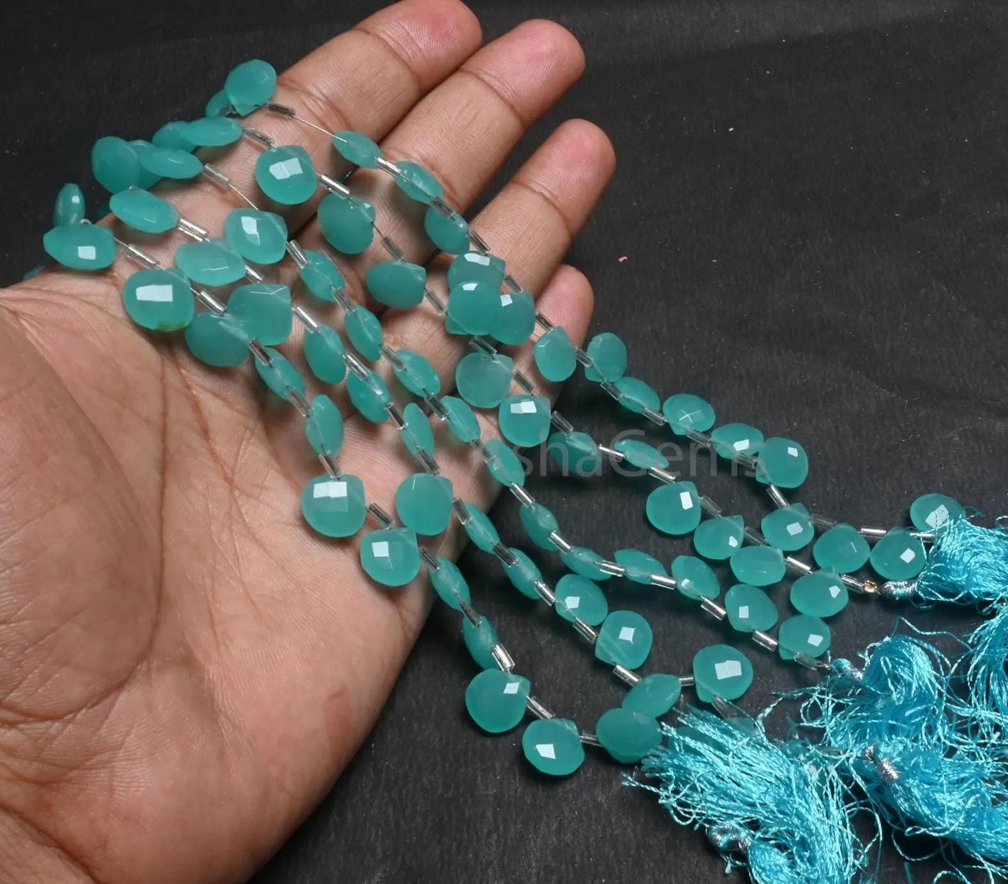 Beautiful Blue Chalcedony Color hydro Faceted Heart Shape Beads,8" AAA Aqua Blue Quartz Hydro Heart Briolette Side Drill Beads Jewelry Craft (AG 18738)