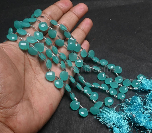 Beautiful Blue Chalcedony Color hydro Faceted Heart Shape Beads,8" AAA Aqua Blue Quartz Hydro Heart Briolette Side Drill Beads Jewelry Craft (AG 18738)