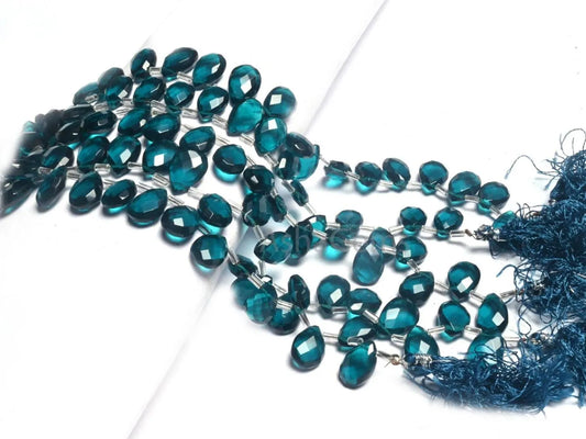 Beautiful London Blue Topaz Color Hydro Faceted Pears Shape Beads,8" AAA Topaz Hydro Teardrop Checker Cut Briolette bead Jewelry making SALE (AG 18742)