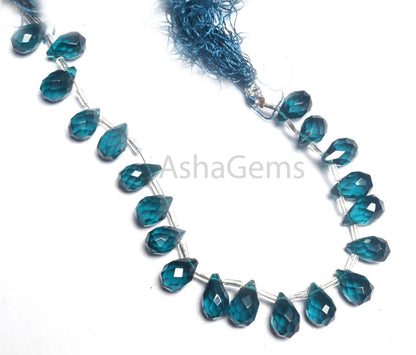 AAA Quality London Blue Topaz Color Hydro Faceted Drops Beads, Blue Topaz Hydro Teardrop Briolette Side Drill bead For Jewelry making Crafts(AG 18744)