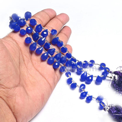 Beautiful Blue Chalcedony Color Hydro faceted Drops Side Drill Beads,7" AAA Royal Blue Hydro Faceted Teardrop Briolette Beads Jewelry Crafts (AG 18746)