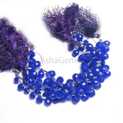 Beautiful Blue Chalcedony Color Hydro faceted Drops Side Drill Beads,7" AAA Royal Blue Hydro Faceted Teardrop Briolette Beads Jewelry Crafts (AG 18746)