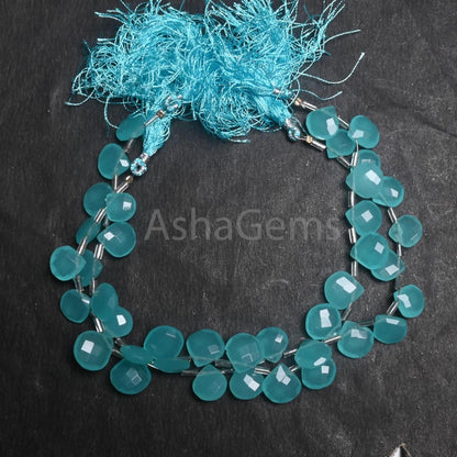 Beautiful Sky Blue Chalcedony Hydro Faceted Heart Shape Beads, AAA Aqua Blue Chalcedony Hydro Heart Checker Cut Briolette beads Jewelry SALE(AG 18748)