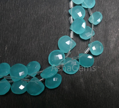Beautiful Sky Blue Chalcedony Hydro Faceted Heart Shape Beads, AAA Aqua Blue Chalcedony Hydro Heart Checker Cut Briolette beads Jewelry SALE(AG 18748)