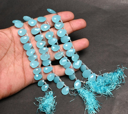 AAA Quality Sky Blue Chalcedony Color Hydro Faceted Pear Shape Beads,8" Sky Blue Hydro Teardrop Briolette Beads Jewelry making Handicrafts(AG 18750)