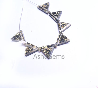 Beautiful Quartz Black Onyx Gold Foil Doublet Triangle Shape Faceted Beads, Doublet fancy Trillion Table Cut Gemstone Beads Jewelry makings (AG 18707)