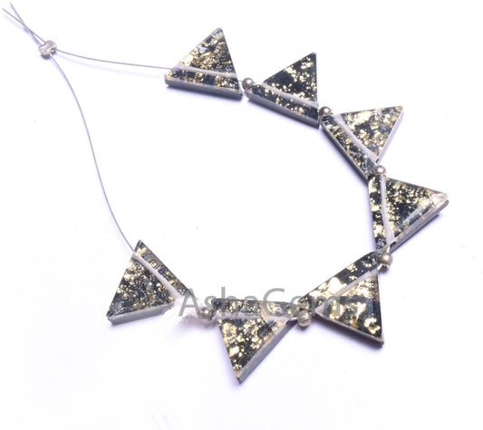 Beautiful Quartz Black Onyx Gold Foil Doublet Triangle Shape Faceted Beads, Doublet fancy Trillion Table Cut Gemstone Beads Jewelry makings (AG 18707)