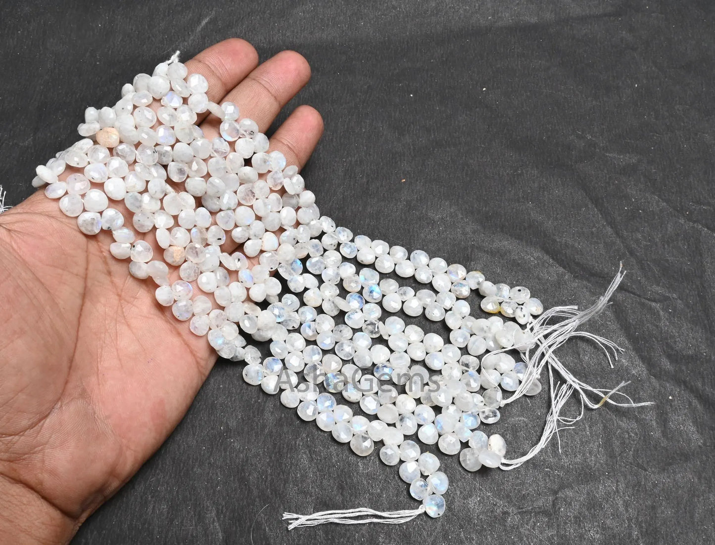7 mm Natural Blue Fire Rainbow Moonstone Faceted Heart Side Drill Beads,9" Black Dot White Rainbow Moonstone Briolette Beads Jewelry makings(AG 18667)