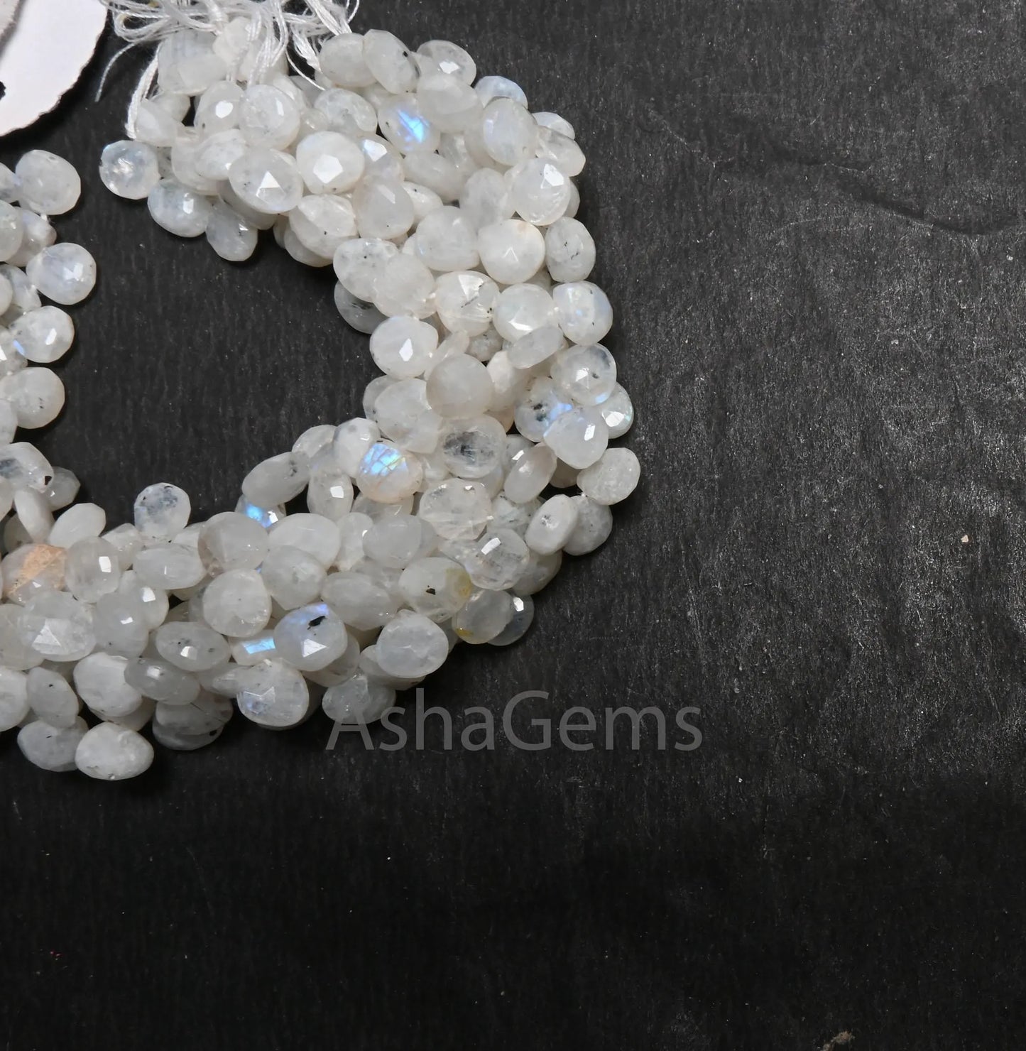 7 mm Natural Blue Fire Rainbow Moonstone Faceted Heart Side Drill Beads,9" Black Dot White Rainbow Moonstone Briolette Beads Jewelry makings(AG 18667)