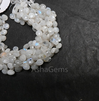 7 mm Natural Blue Fire Rainbow Moonstone Faceted Heart Side Drill Beads,9" Black Dot White Rainbow Moonstone Briolette Beads Jewelry makings(AG 18667)