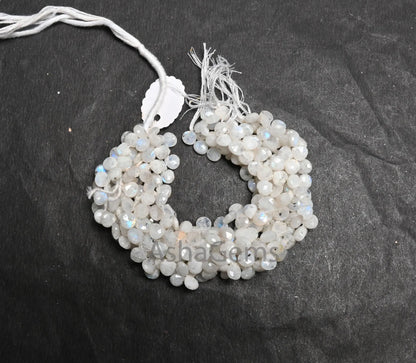 7 mm Natural Blue Fire Rainbow Moonstone Faceted Heart Side Drill Beads,9" Black Dot White Rainbow Moonstone Briolette Beads Jewelry makings(AG 18667)