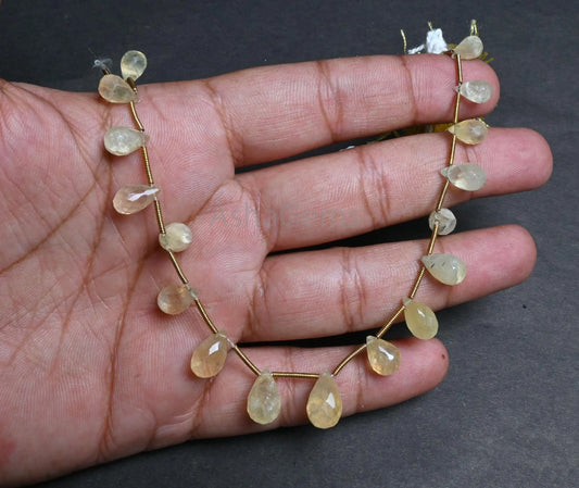 Natural Prehnite Faceted Drop Shape Gemstone Loose Beads, Light Green Prehnite Teardrop Briolette side drill beads Jewelry making Craft SALE AG 18698)