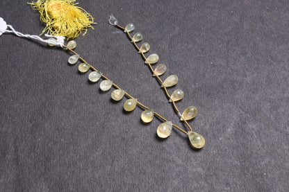 Natural Prehnite Faceted Drop Shape Gemstone Loose Beads, Light Green Prehnite Teardrop Briolette side drill beads Jewelry making Craft SALE AG 18698)