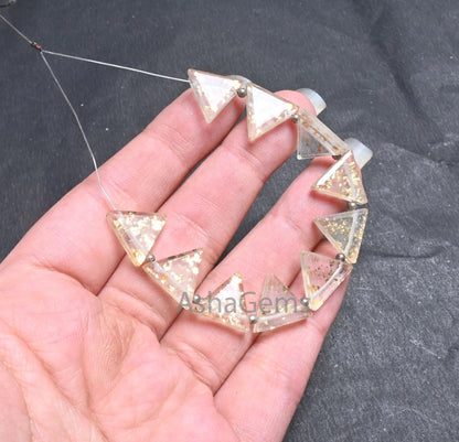 Beautiful Gold Foil Doublet Crystal Quartz Fancy Table Cut Triangle Shape Beads,12.5-14mm Quartz Doublet Flat Trillion Gemstone Bead Jewelry(AG 18723 )