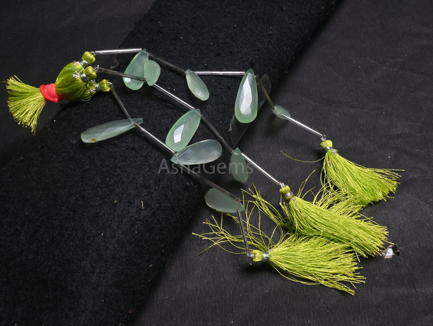 Beautiful Light Green Chalcedony Fancy Long Pears faceted Bead,3piece AAA Chalcedony Teardrop Briolette Side Dril Gemstone Bead Jewelry SALE(AG 18751)