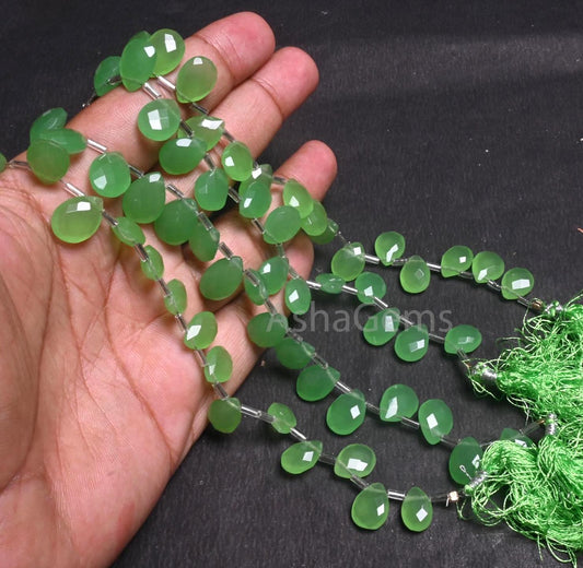 Beautiful Green Quartz Hydro Checker Cut Pears Shape Beads,9" Strand AAA Green Hydro Faceted Teardrop Briolette Side Drill Bead Jewelry SALE (AG 18752)