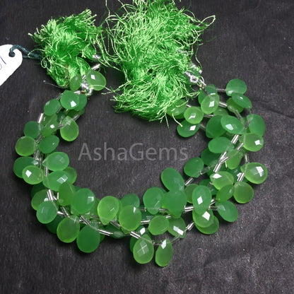 Beautiful Green Quartz Hydro Checker Cut Pears Shape Beads,9" Strand AAA Green Hydro Faceted Teardrop Briolette Side Drill Bead Jewelry SALE (AG 18752)