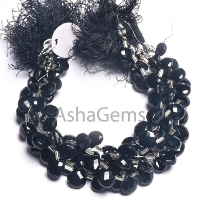 AAA Quality Black Onyx Hydro Faceted Heart Beads,8" Coal Black Hydro Checker Cut Heart Briolette Side Drill Beads Jewelry making Craft SALE(AG 18728)
