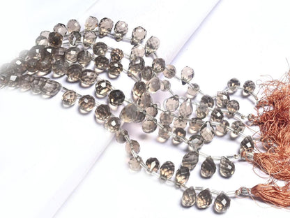 AAA Quality Smoky Quartz Color Hydro Faceted Drops Beads, Light Grey Hydro Teardrop Briolette Indian Machine Cut Brown Quartz Beads Jewelry(AG 18729 )