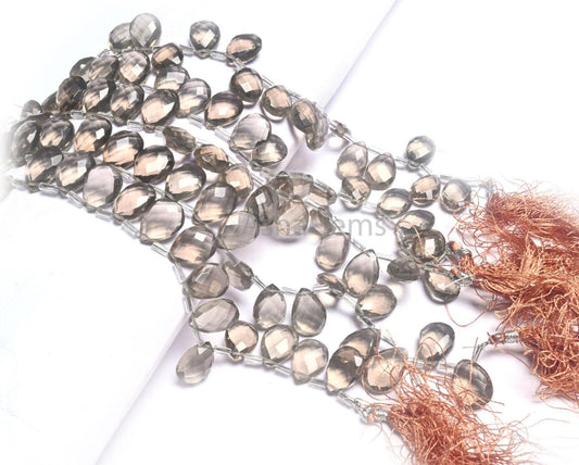 Beautiful Light Gray Quartz Hydro Faceted Pear Shape Beads, Translucent Smoky Quartz Hydro Teardrop Briolette Brown Quartz Bead Jewelry SALE (AG 18730 )