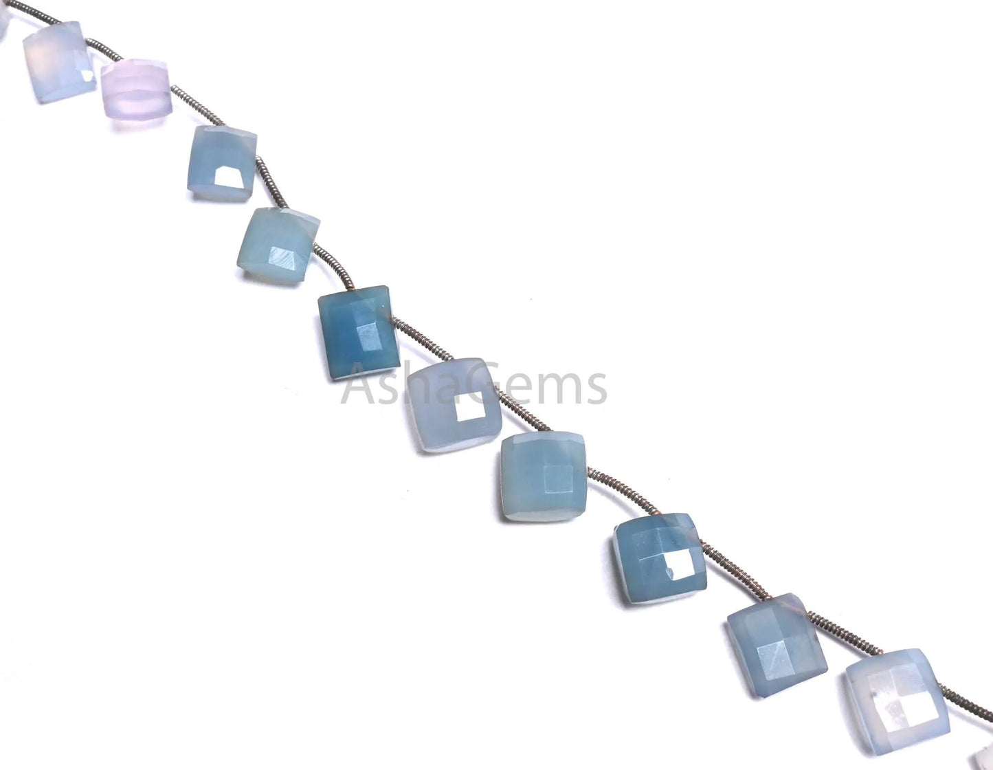 Blue Chalcedony Fancy Cushion Shape Gemstone Loose Beads,8-10.5mm Fine Chalcedony Square Faceted Side Drill Gemstone Bead Jewelry Craft SALE(AG 18726 )