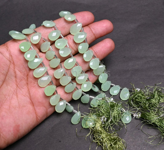 Beautiful Light Green Quartz Hydro faceted Pear Beads, AAA Prehnite color Teardrop Checker Cut Briolette Side Drill Beads Jewelry Craft  SALE(AG 18731)
