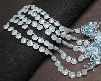 AAA Quality Aqua Blue Chalcedony Color hydro Faceted Heart Beads, Aqua Blue Quartz Hydro Heart Briolette Side Drill Beads Jewelry Craft SALE (AG 18733)