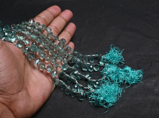 AAA Quality Green amethyst Color Hydro Faceted Drops Beads, Sea Green Hydro Side Drill Teardrop Briolette Indian Machine Cut Beads Jewelry(AG 18734)