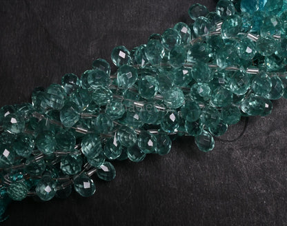 AAA Quality Green amethyst Color Hydro Faceted Drops Beads, Sea Green Hydro Side Drill Teardrop Briolette Indian Machine Cut Beads Jewelry(AG 18734)