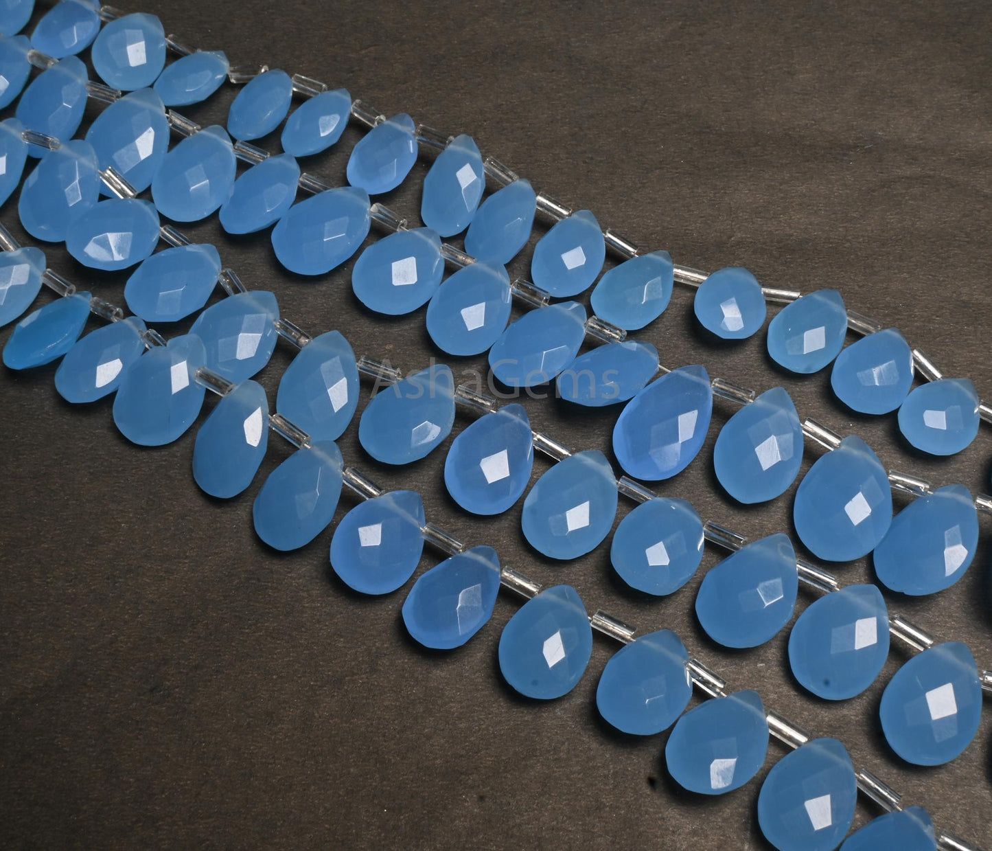 AAA Blue Chalcedony Color Hydro Faceted Pear Side Drill Beads,7.5inch Blue Hydro Teardrop Checker Cut Briolette Pear Bead Jewelry Craft SALE(AG 18735)