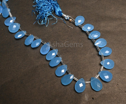 AAA Blue Chalcedony Color Hydro Faceted Pear Side Drill Beads,7.5inch Blue Hydro Teardrop Checker Cut Briolette Pear Bead Jewelry Craft SALE(AG 18735)