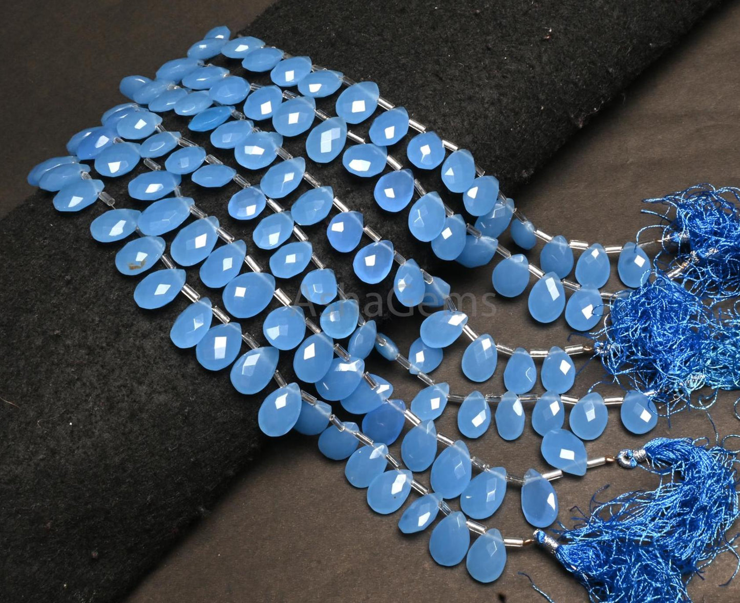 AAA Blue Chalcedony Color Hydro Faceted Pear Side Drill Beads,7.5inch Blue Hydro Teardrop Checker Cut Briolette Pear Bead Jewelry Craft SALE(AG 18735)