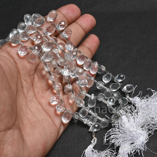 AAA Quality White Crystal Quartz Hydro Faceted Drop Shape Beads, Crystal White Teardrop Briolette Side Drill Bead Jewelry making Crafts SALE(AG 18736)