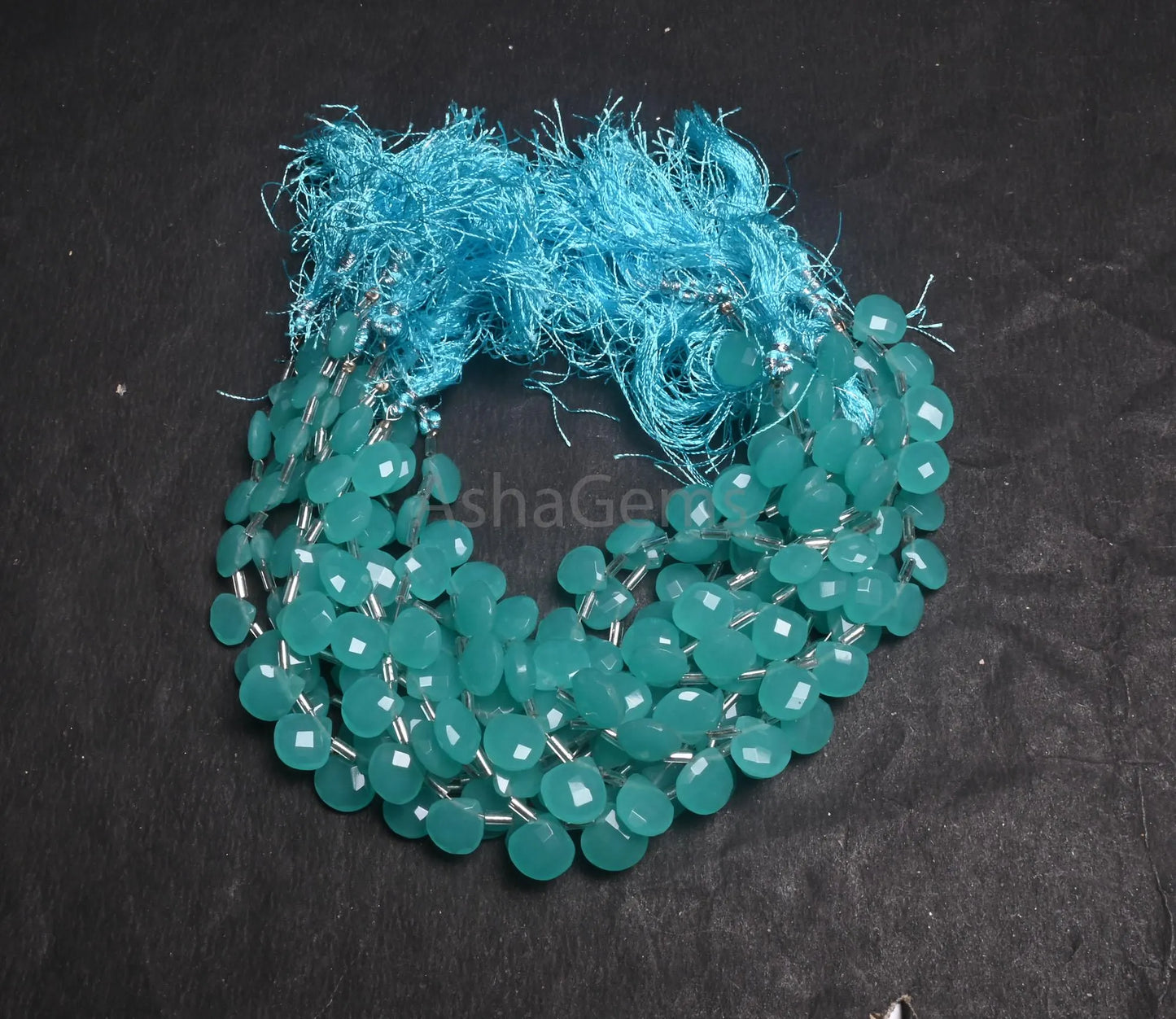 Beautiful Blue Chalcedony Color hydro Faceted Heart Shape Beads,8" AAA Aqua Blue Quartz Hydro Heart Briolette Side Drill Beads Jewelry Craft (AG 18738)