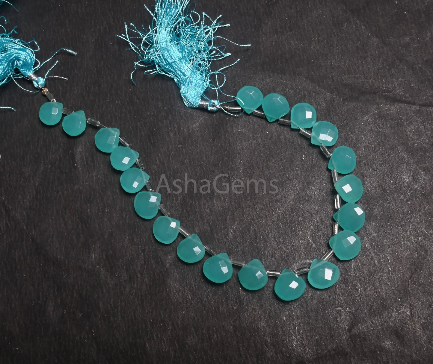Beautiful Blue Chalcedony Color hydro Faceted Heart Shape Beads,8" AAA Aqua Blue Quartz Hydro Heart Briolette Side Drill Beads Jewelry Craft (AG 18738)