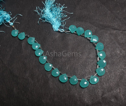 Beautiful Blue Chalcedony Color hydro Faceted Heart Shape Beads,8" AAA Aqua Blue Quartz Hydro Heart Briolette Side Drill Beads Jewelry Craft (AG 18738)