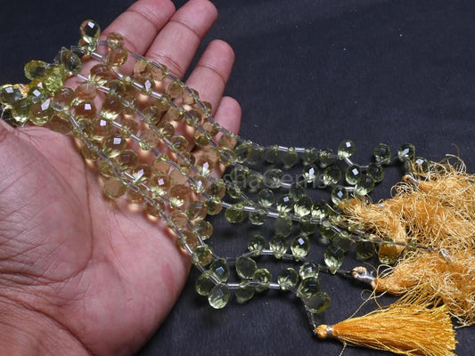 AAA Quality Lemon Quartz Color Hydro Faceted Drops Beads, Lemon Hydro Teardrop Briolette Indian Machine Cut Side Drill Quartz Beads Jewelry(AG 18739)