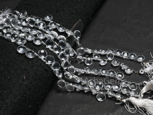 Beautiful Crystal White Hydro Faceted Heart Briolette Beads,7" AAA White Clear Quartz Hydro Checker Cut Heart Side Drill Bead Jewelry Crafts(AG 18740