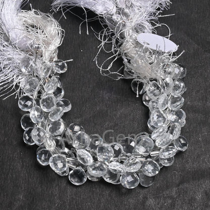 Beautiful Crystal White Hydro Faceted Heart Briolette Beads,7" AAA White Clear Quartz Hydro Checker Cut Heart Side Drill Bead Jewelry Crafts(AG 18740