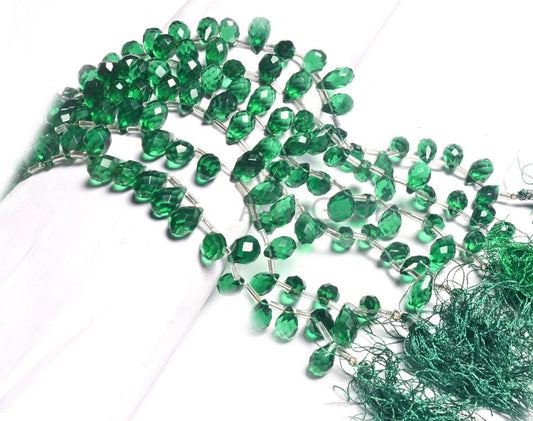 AAA Chrome Green Hydro Fancy Drops Faceted Beads,7-12 mm Tree Green Translucent Hydro Teardrop Briolette Machine Cut Side Drill Bead Jewelry (AG 18741)