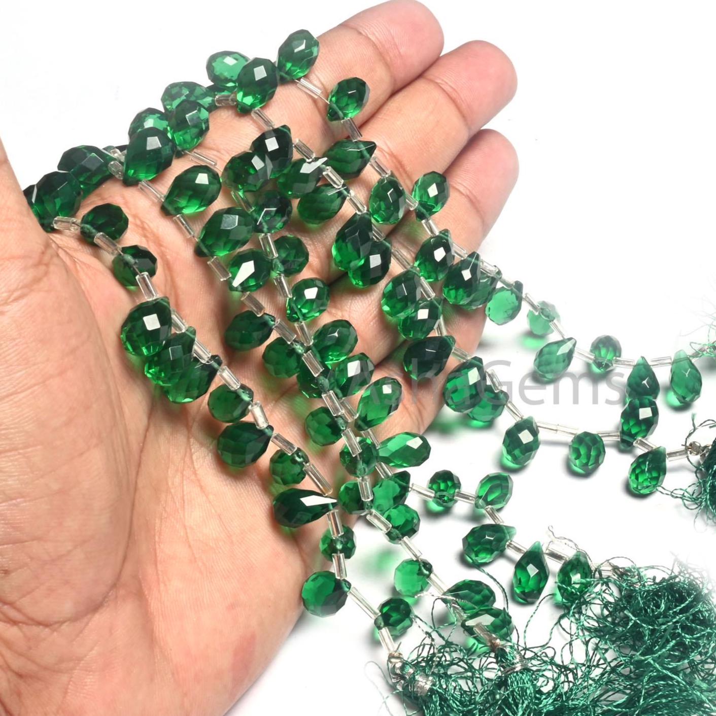 AAA Chrome Green Hydro Fancy Drops Faceted Beads,7-12 mm Tree Green Translucent Hydro Teardrop Briolette Machine Cut Side Drill Bead Jewelry (AG 18741)