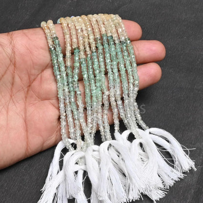 Natural Multi Aquamarine Faceted Rondelle Gemstone Beads,13" Fine Multi Blue Pink Aquamarine Handcut Morganite Shaded Beads Jewelry Necklace