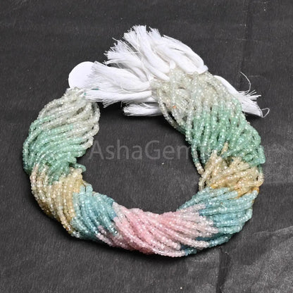 Natural Multi Aquamarine Faceted Rondelle Gemstone Beads,13" Fine Multi Blue Pink Aquamarine Handcut Morganite Shaded Beads Jewelry Necklace