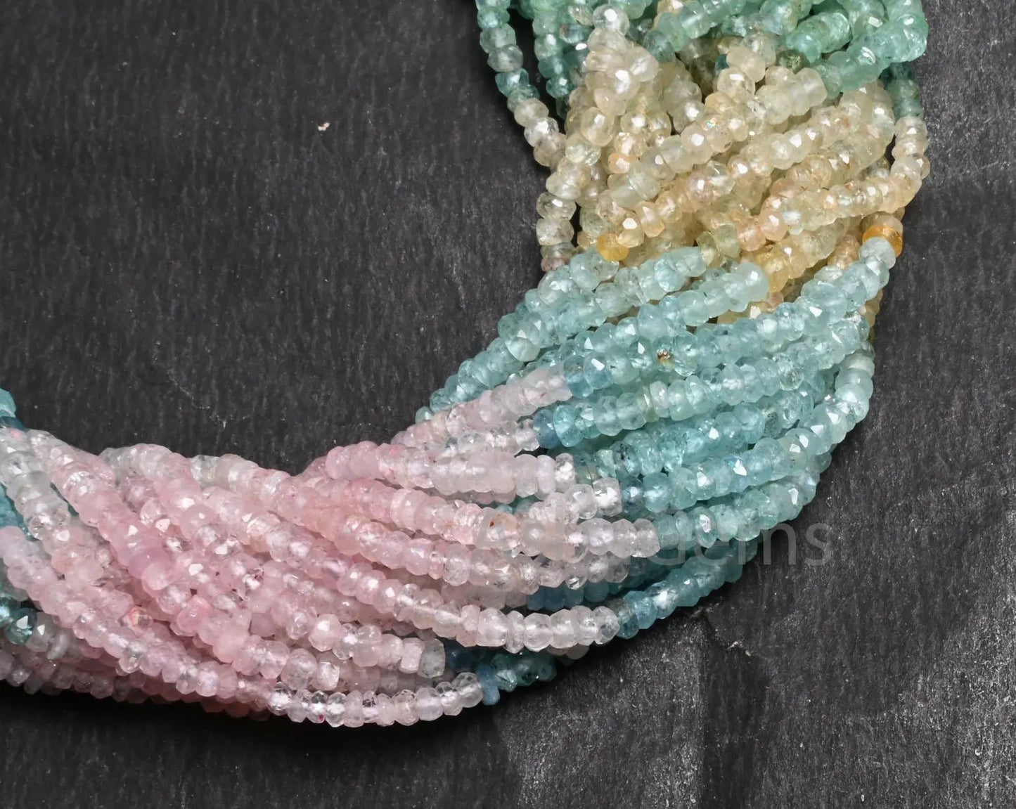 Natural Multi Aquamarine Faceted Rondelle Gemstone Beads,13" Fine Multi Blue Pink Aquamarine Handcut Morganite Shaded Beads Jewelry Necklace