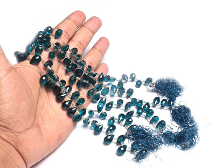 AAA Quality London Blue Topaz Color Hydro Faceted Drops Beads, Blue Topaz Hydro Teardrop Briolette Side Drill bead For Jewelry making Crafts(AG 18744)