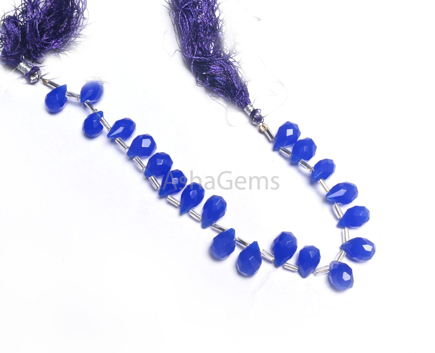 Beautiful Blue Chalcedony Color Hydro faceted Drops Side Drill Beads,7" AAA Royal Blue Hydro Faceted Teardrop Briolette Beads Jewelry Crafts (AG 18746)