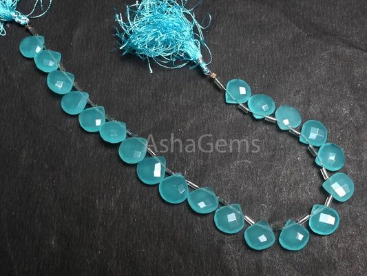 Beautiful Sky Blue Chalcedony Hydro Faceted Heart Shape Beads, AAA Aqua Blue Chalcedony Hydro Heart Checker Cut Briolette beads Jewelry SALE(AG 18748)